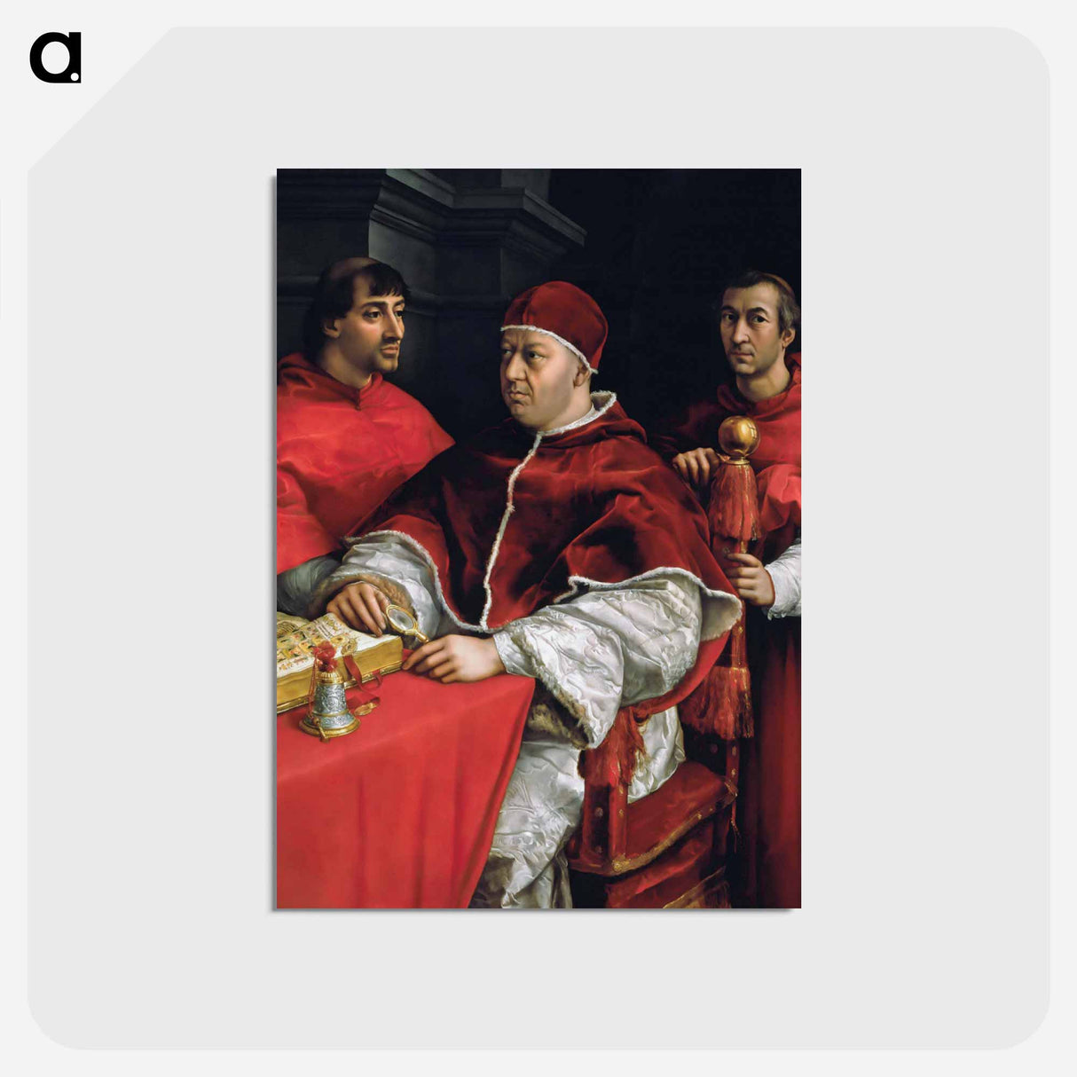 Portrait of Pope Leo X and his cousins, cardinals Giulio de' Medici and Luigi de' Rossi - ラファエロ サンティ Postcard.