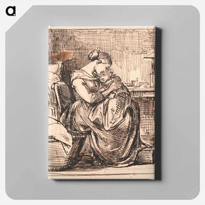 アートパネル-Mother with sleeping child on her lap in bedroom - ヴィルヘルム マーストランド Canvas.