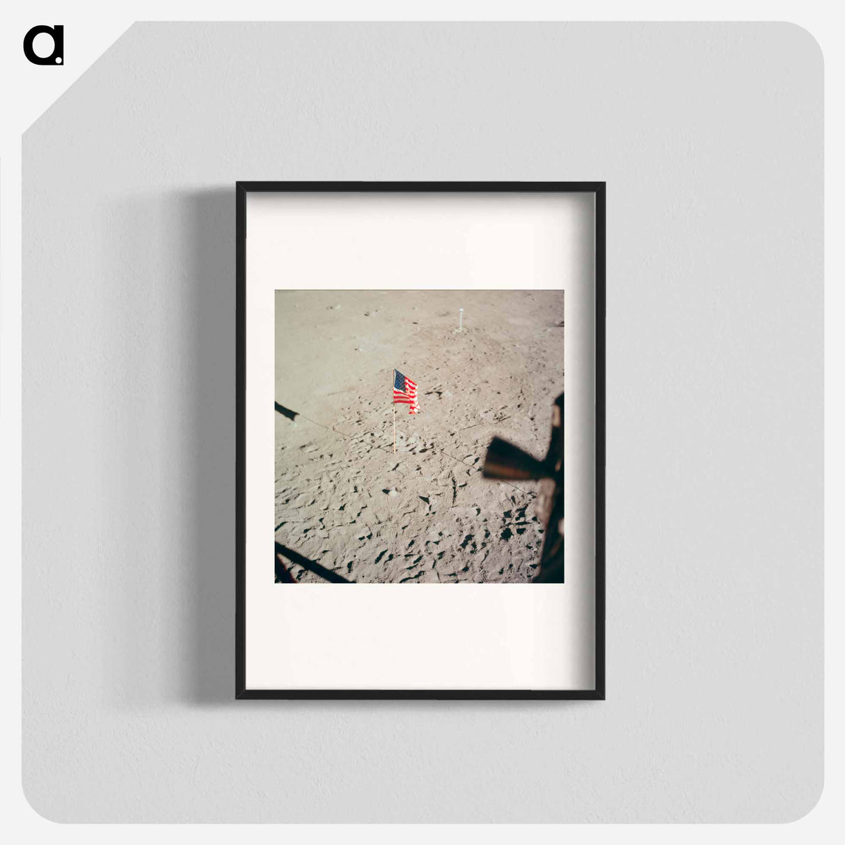 The flag of the United States and the footprints of astronauts Neil A. Armstrong and Edwin E. Aldrin Jr. - Apollo Moon Landing Poster.