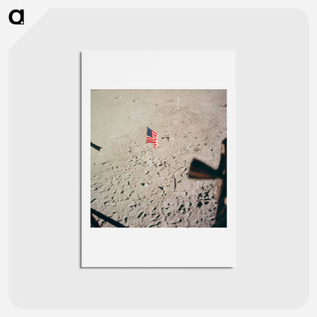 アートポストカード-The flag of the United States and the footprints of astronauts Neil A. Armstrong and Edwin E. Aldrin Jr. - アポロ月面着陸 Postcard.