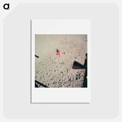 The flag of the United States and the footprints of astronauts Neil A. Armstrong and Edwin E. Aldrin Jr. - アポロ月面着陸 Postcard.