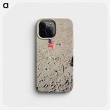 The flag of the United States and the footprints of astronauts Neil A. Armstrong and Edwin E. Aldrin Jr. - Apollo Moon Landing Phone Case.