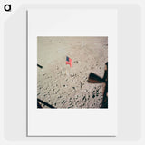 The flag of the United States and the footprints of astronauts Neil A. Armstrong and Edwin E. Aldrin Jr. - Apollo Moon Landing Poster.
