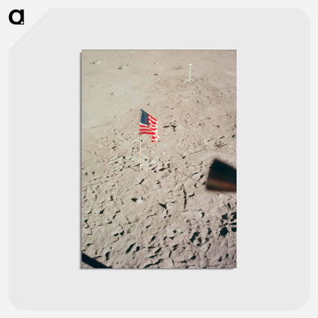 アートポストカード-The flag of the United States and the footprints of astronauts Neil A. Armstrong and Edwin E. Aldrin Jr. - アポロ月面着陸 Postcard.
