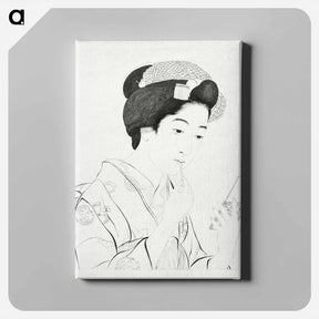 アートパネル-Woman Holding a Lip Brush
 - 橋口 五葉 Canvas.