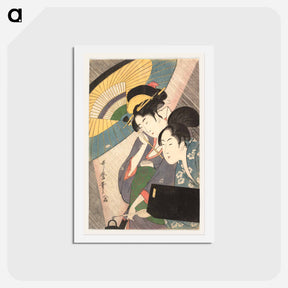アートポストカード-Geisha and Attendant on a Rainy Night - 喜多川 歌麿 Postcard.