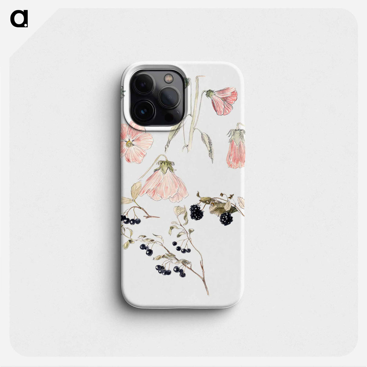 Botanical Detail Studies: Hollyhocks, Blueberries, and Blackberries - Samuel Coleman Phone Case.