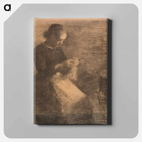 アートパネル-Portrait of Ida Hammershøi with needlework - ヴィルヘルム ハンマースホイ Canvas.