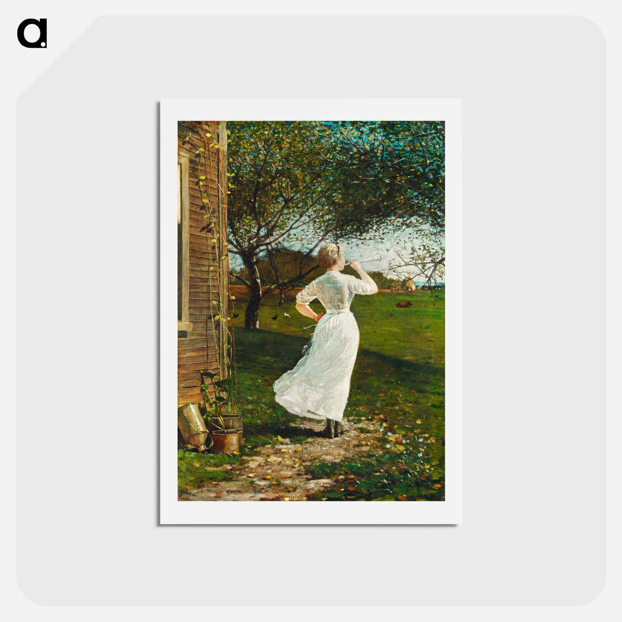 アートポストカード-The Dinner Horn, Blowing the Horn at Seaside - ウィンスロー ホーマー Postcard.