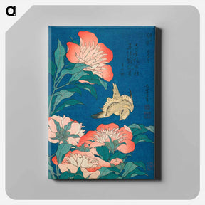 アートパネル-Peonies and Canary - 葛飾 北斎 Canvas.