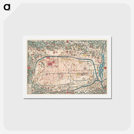 アートポストカード-Map of Kyoto - アンティーク地図 Postcard.