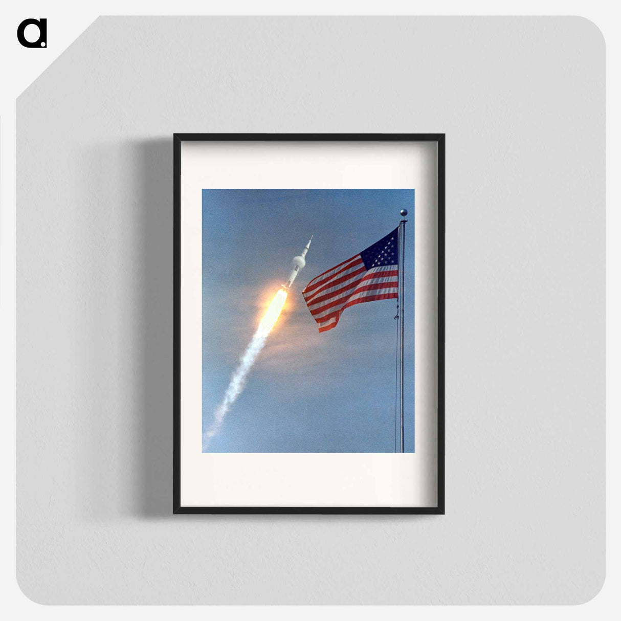 The American Flag heralds the flight of Apollo 11 - Apollo Moon Landing Poster.