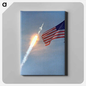 アートパネル-The American Flag heralds the flight of Apollo 11 - アポロ月面着陸 Canvas.