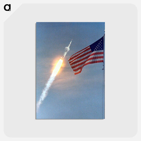 アートポストカード-The American Flag heralds the flight of Apollo 11 - アポロ月面着陸 Postcard.