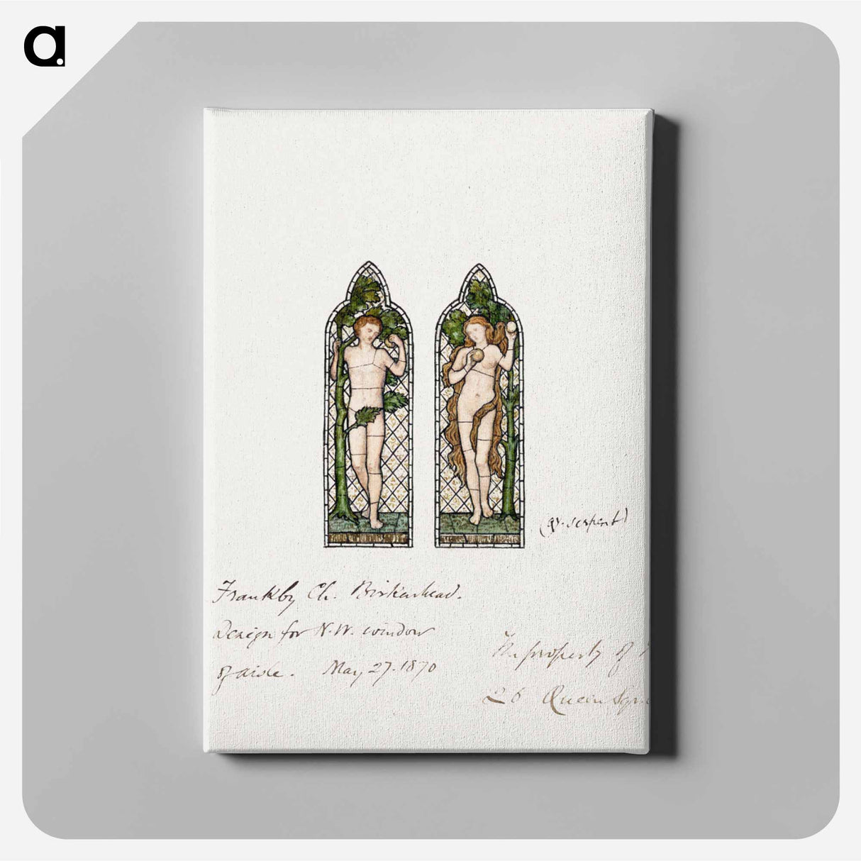 Adam and Eve, Design for Stained Glass Window, Frankby Church, Birkenhead (Cheshire), England - エドワード バーン ジョーンズ Canvas.