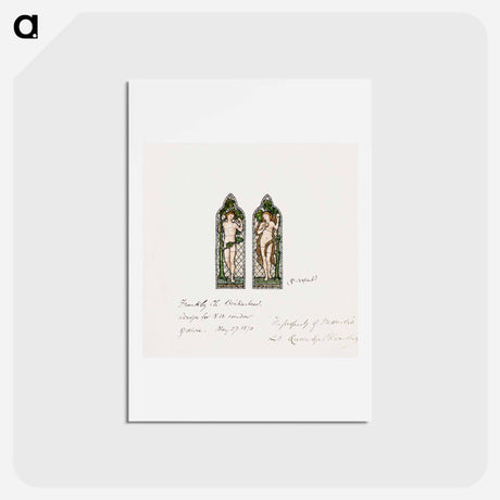 アートポストカード-Adam and Eve, Design for Stained Glass Window, Frankby Church, Birkenhead (Cheshire), England - エドワード バーン ジョーンズ Postcard.