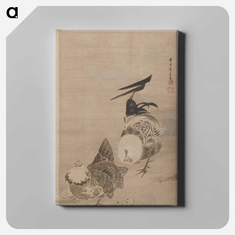 アートパネル-Roosters, Hen, and Chicks
 - 伊藤若冲 Canvas.