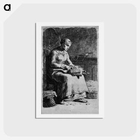 アートポストカード-Woman Carding Wool - ジャン フランソワ ミレー Postcard.