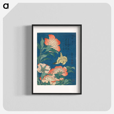 アートポスター-Peonies and Canary - 葛飾 北斎 Poster.