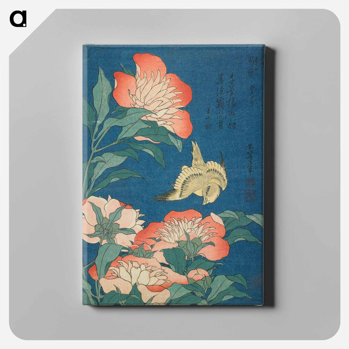 アートパネル-Peonies and Canary - 葛飾 北斎 Canvas.