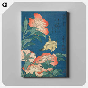 アートパネル-Peonies and Canary - 葛飾 北斎 Canvas.