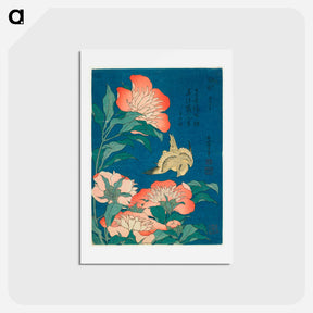 アートポストカード-Peonies and Canary - 葛飾 北斎 Postcard.