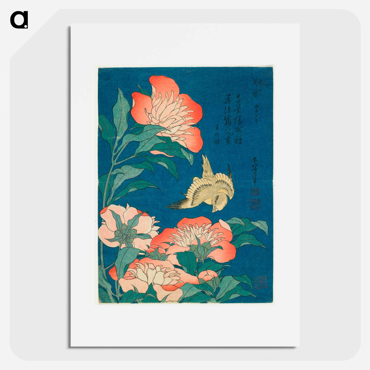 Peonies and Canary - 葛飾 北斎 Poster.