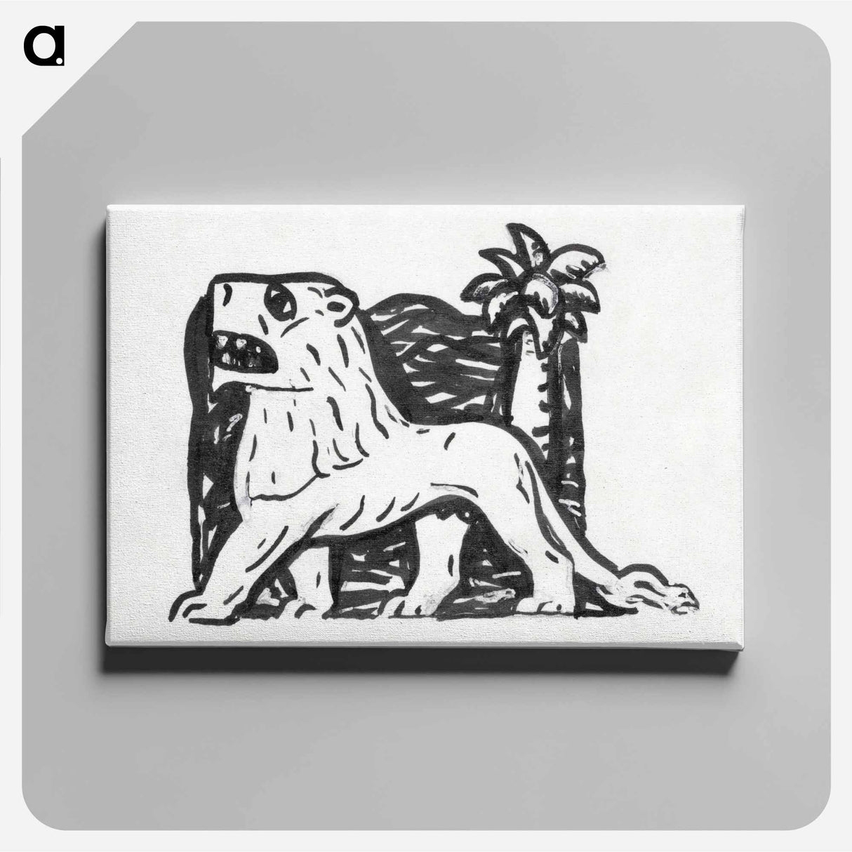 Lion stands in front of a palm tree - Leo Gerstel Canvas.