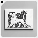 Lion stands in front of a palm tree - レオ ヘステル Canvas.