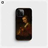 Woman with a Pink - Rembrandt van Rijn Phone Case.
