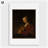 Woman with a Pink - Rembrandt van Rijn Poster.