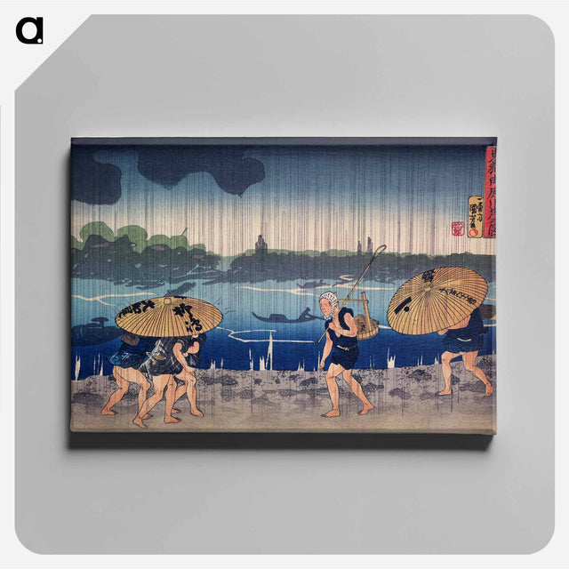 アートパネル-People Walking Beneath Umbrellas Along the Seashore During a Rainstorm - 歌川 国芳 Canvas.