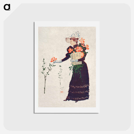 アートポストカード-Woman picking up flowers - エドワード ペンフィールド Postcard.