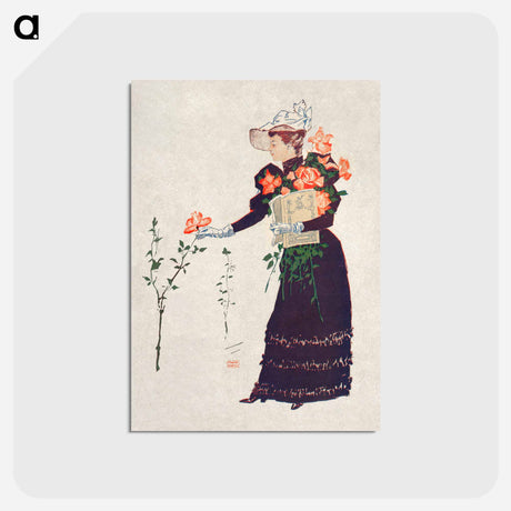 アートポストカード-Woman picking up flowers - エドワード ペンフィールド Postcard.