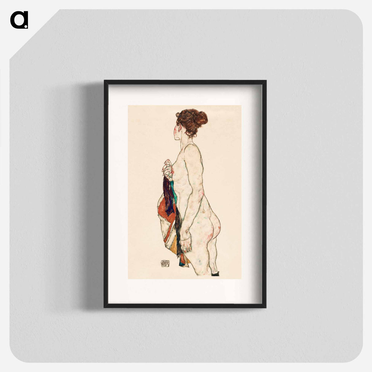 Standing Nude woman with a Patterned Robe - エゴン シーレ Poster.