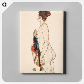 アートパネル-Standing Nude woman with a Patterned Robe - エゴン シーレ Canvas.