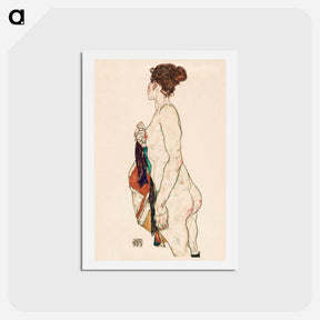 アートポストカード-Standing Nude woman with a Patterned Robe - エゴン シーレ Postcard.