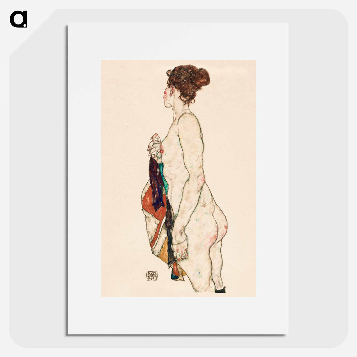 Standing Nude woman with a Patterned Robe - エゴン シーレ Poster.