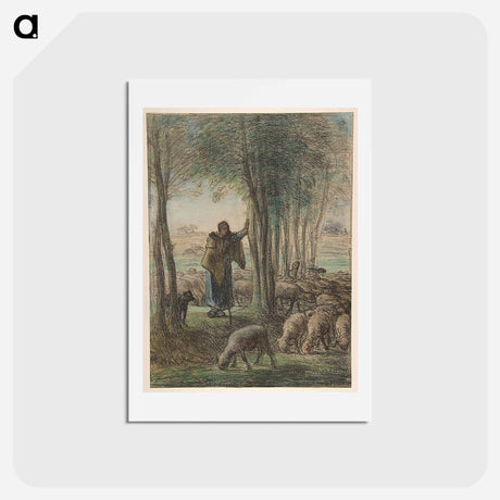 アートポストカード-A Shepherdess and Her Flock in the Shade of Trees - ジャン フランソワ ミレー Postcard.