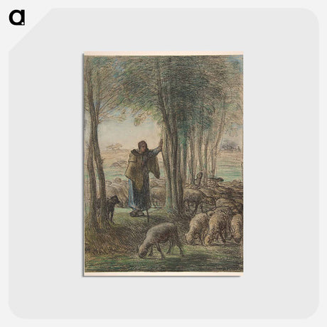アートポストカード-A Shepherdess and Her Flock in the Shade of Trees - ジャン フランソワ ミレー Postcard.