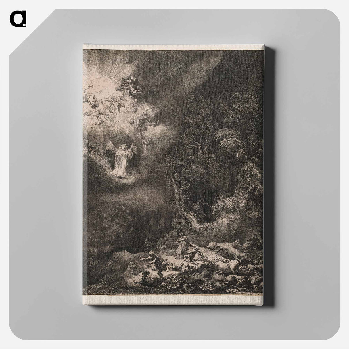 The Angel Appearing to the Shepherds - レンブラント ファン レイン Canvas.
