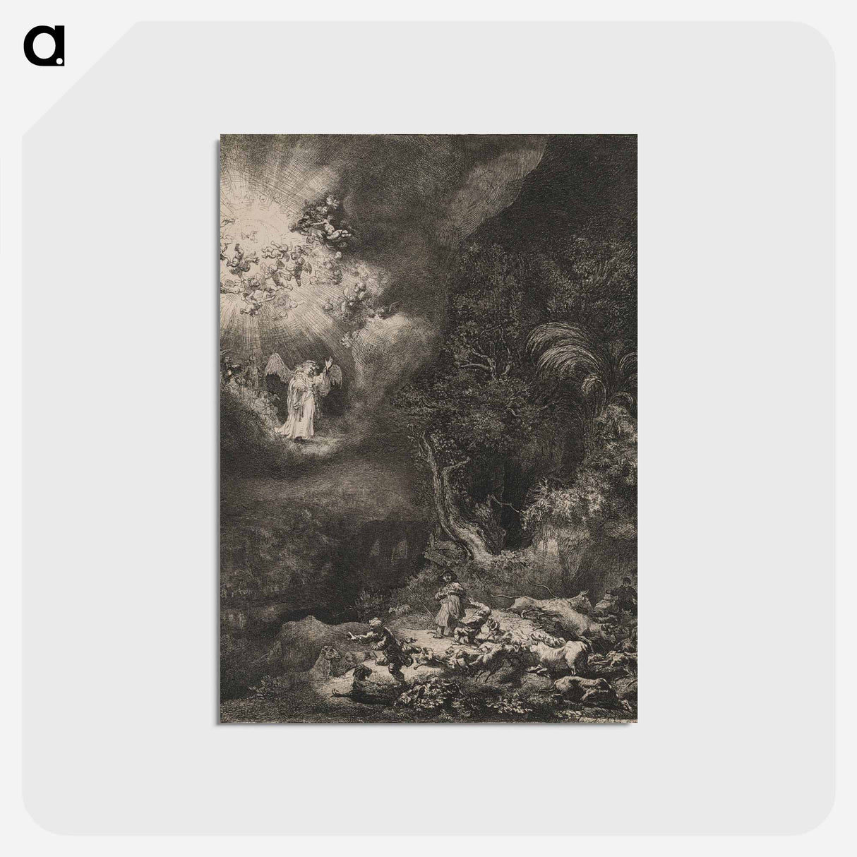 アートポストカード-The Angel Appearing to the Shepherds - レンブラント ファン レイン Postcard.