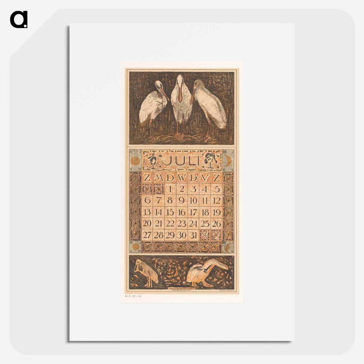 Kalenderblad juli met lepelaars - テオ ヴァン ホイテマ Poster.
