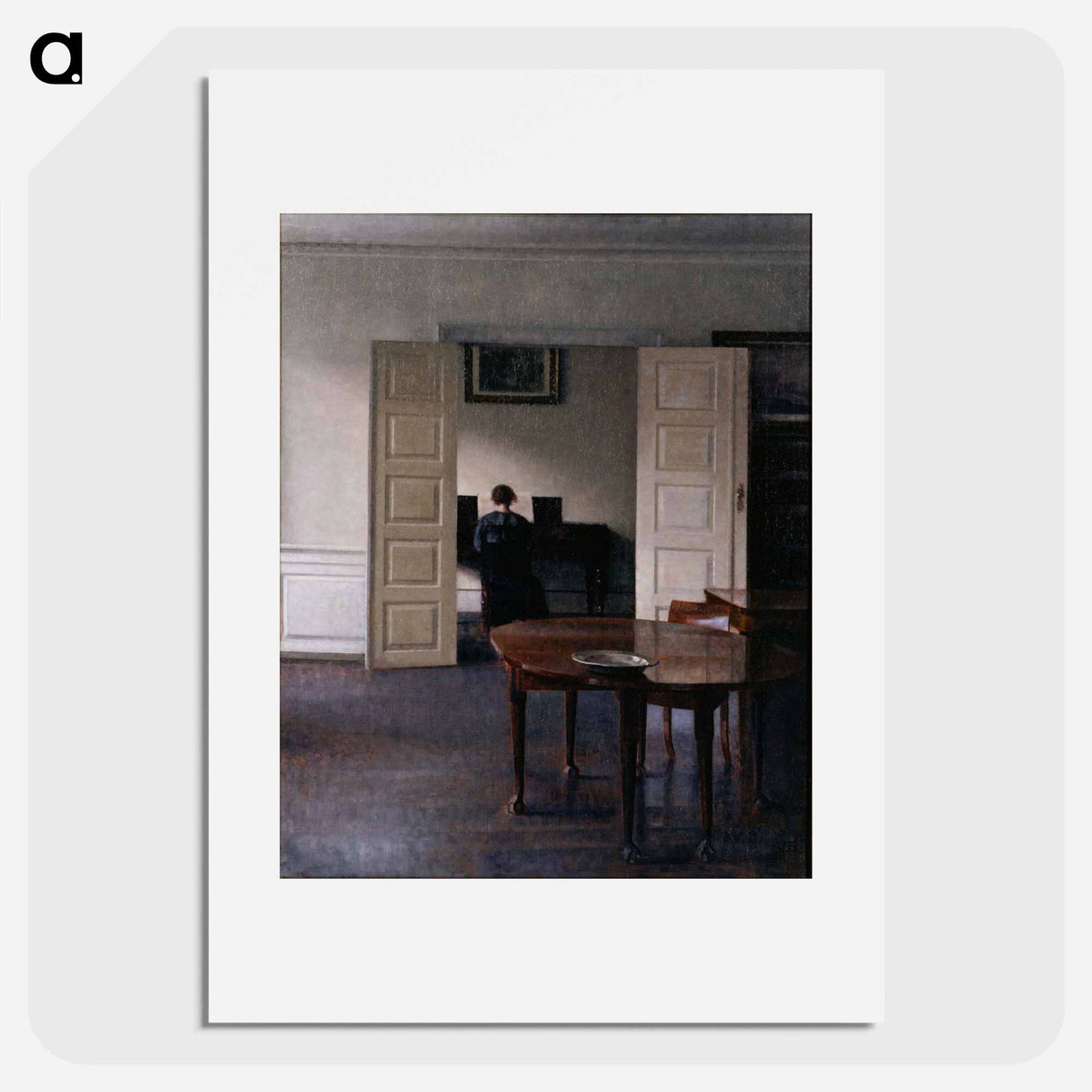 Interior with Woman at Piano - ヴィルヘルム ハンマースホイ Poster.