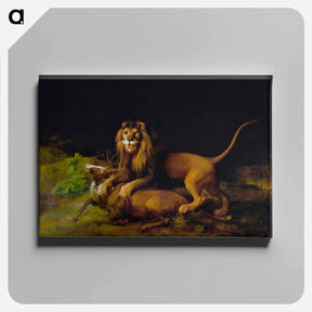 アートパネル-A Lion Attacking a Stag
 - ジョージ スタッブス Canvas.