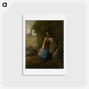 アートポストカード-Shepherdess Seated on a Rock - ジャン フランソワ ミレー Postcard.