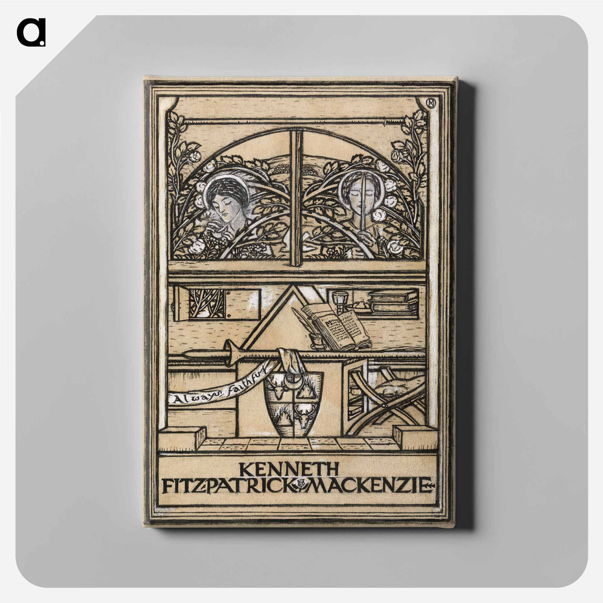 アートパネル-Design for a bookplate for Kenneth Fitzpatrick Mackenzie - ポール ナッシュ Canvas.