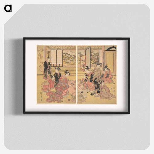 Two Young Women Playing a Game of Sugoroku
 - 歌川 豊国 Poster.