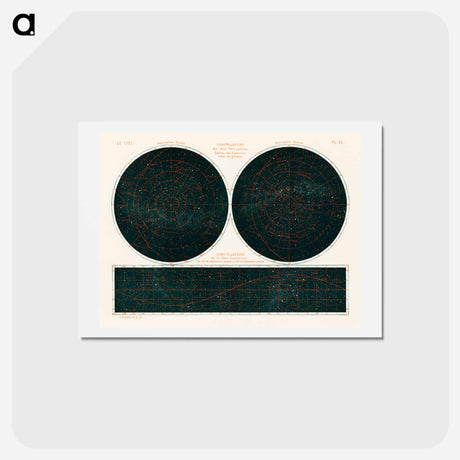 アートポストカード-Constellations of the Two Hemispheres - アンティーク地図 Postcard.