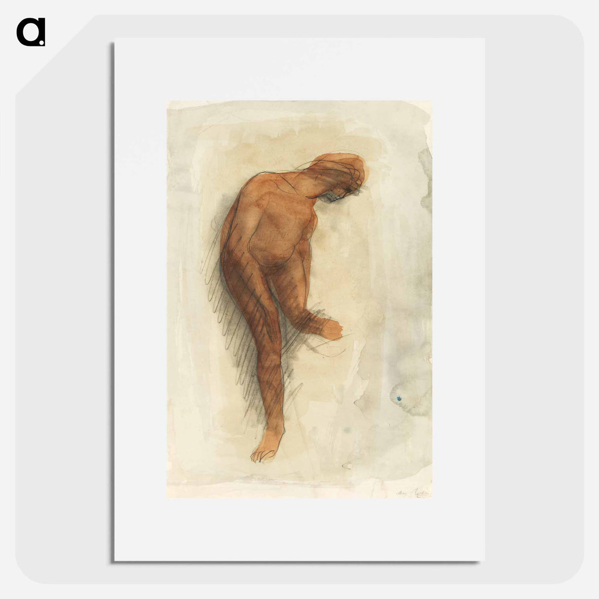 Nude female figure holding left foot - オーギュスト ロダン Poster.